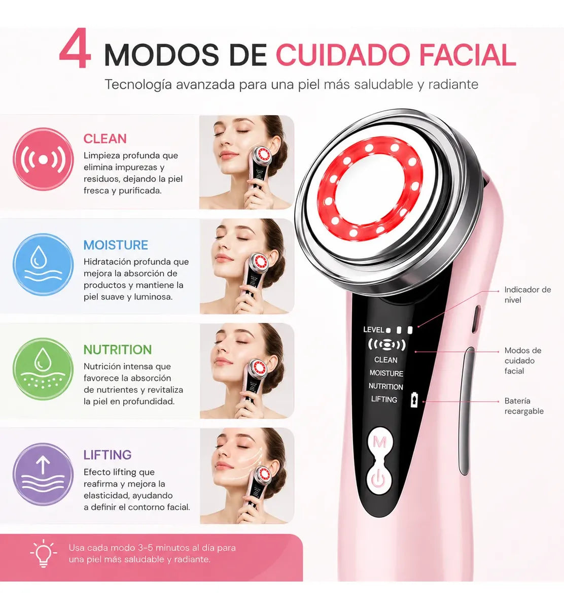 Masajeador Facial LED con Fotones